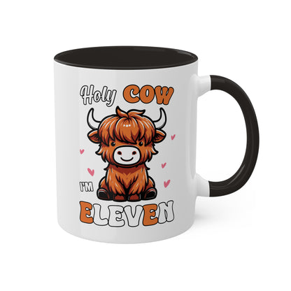 Holy Cow I'm Eleven - Taza de regalo de cumpleaños colorida de 11 oz