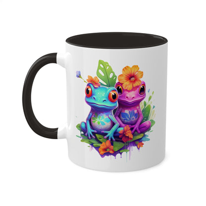 Two Adorable Little Frogs Sitting In A Garden - 11oz Colorful Coffee Mug