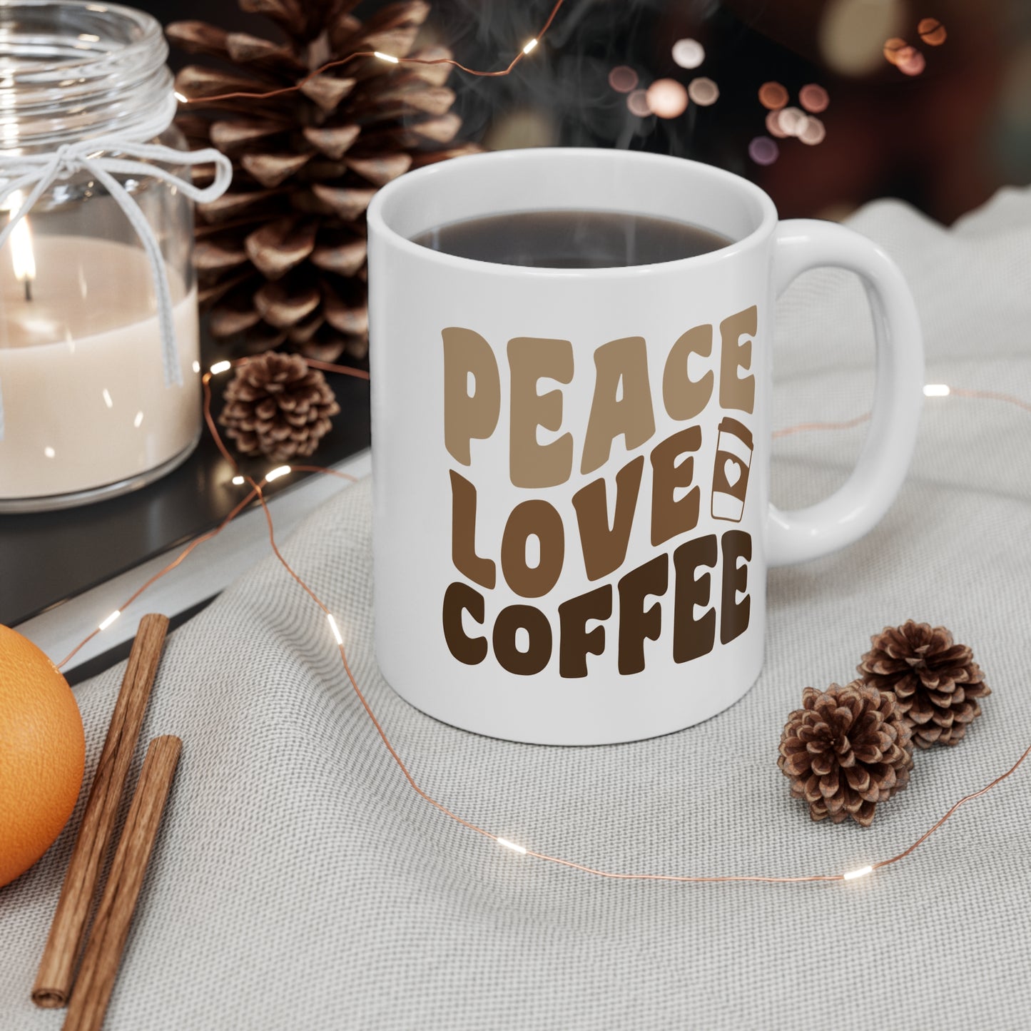 Peace Love Coffee - 11 oz Retro Style Coffee Mug