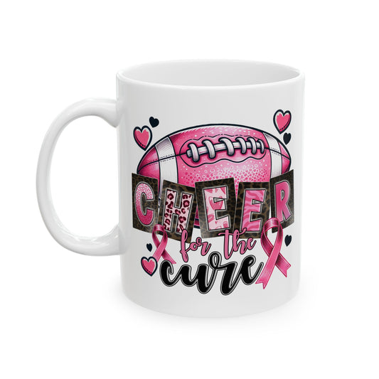 Cheer For The Cure - Pink Football - Breast Cancer Awareness Mug (11oz, 15oz)