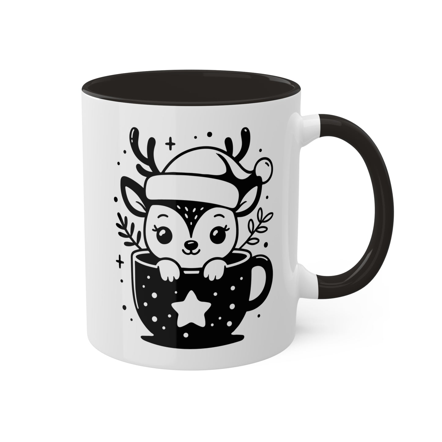 Lindo reno navideño de dibujos animados en taza de té - Taza de regalo navideña de 11 oz