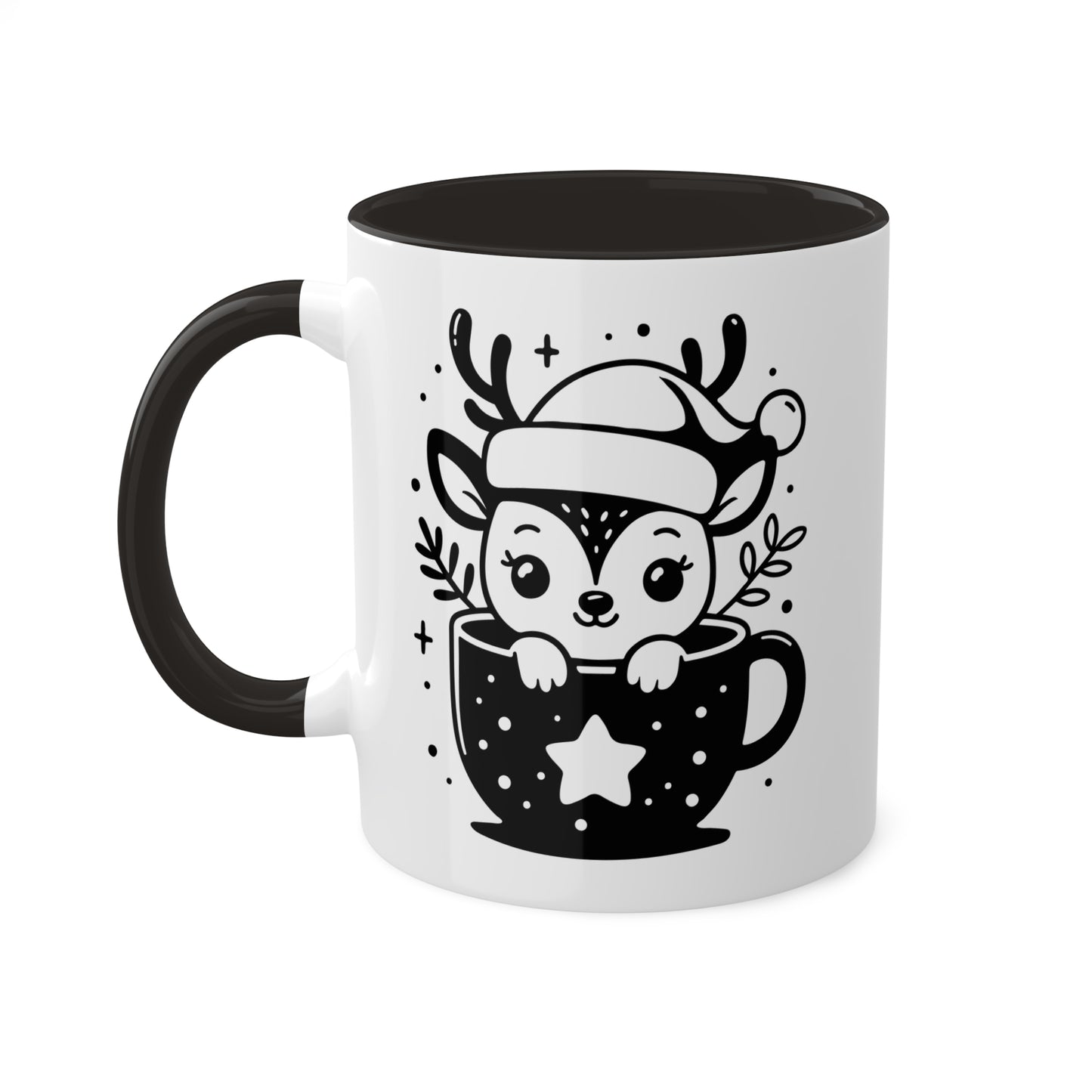 Lindo reno navideño de dibujos animados en taza de té - Taza de regalo navideña de 11 oz