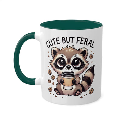 Cute But Feral - Adorable Raccoon With Coffee - 11oz Colorful Mug