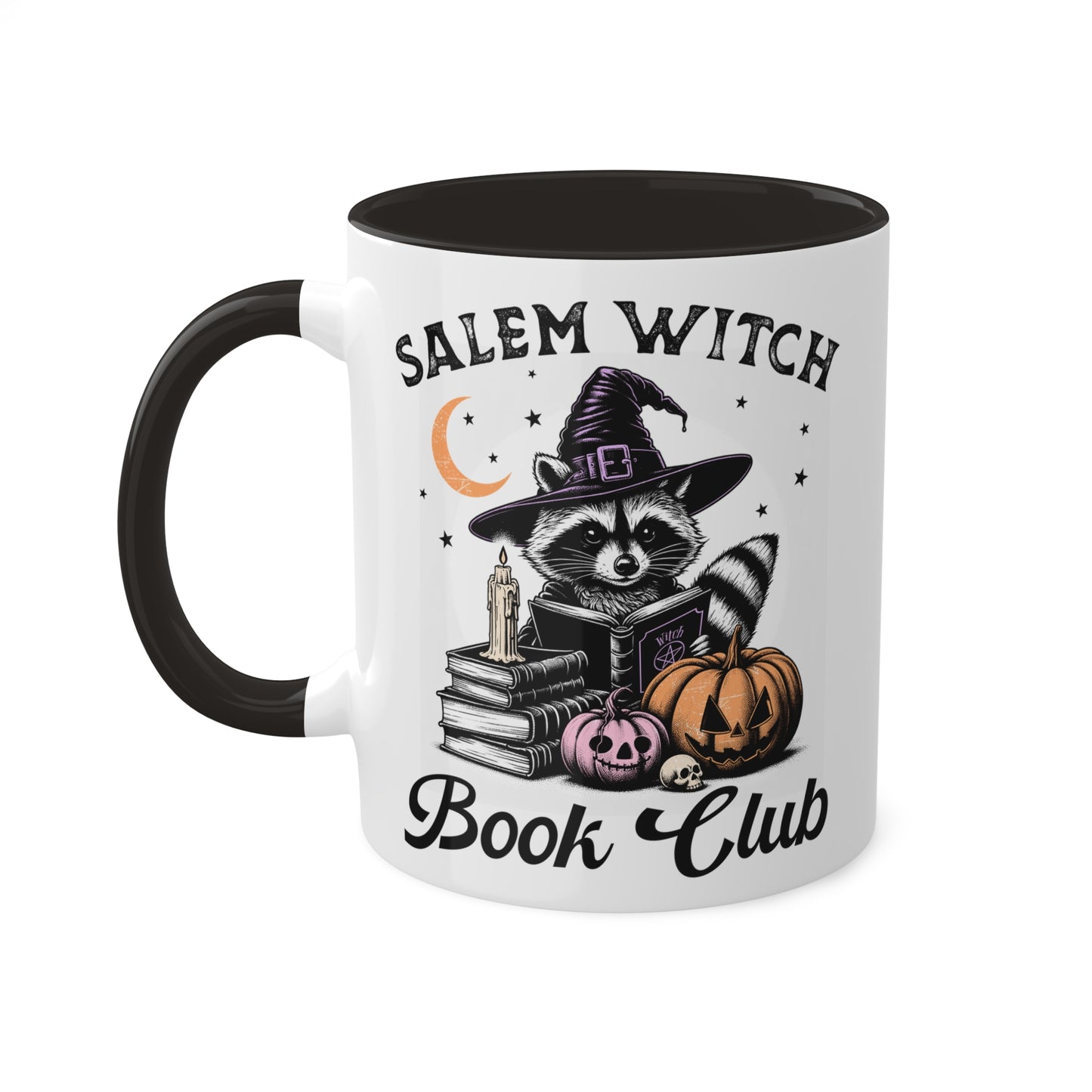 Salem Witch Book Club With Cute Raccoon - 11oz Colorful Halloween Mug