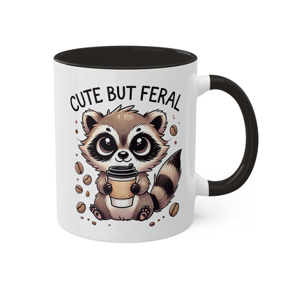 Cute But Feral - Adorable Raccoon With Coffee - 11oz Colorful Mug