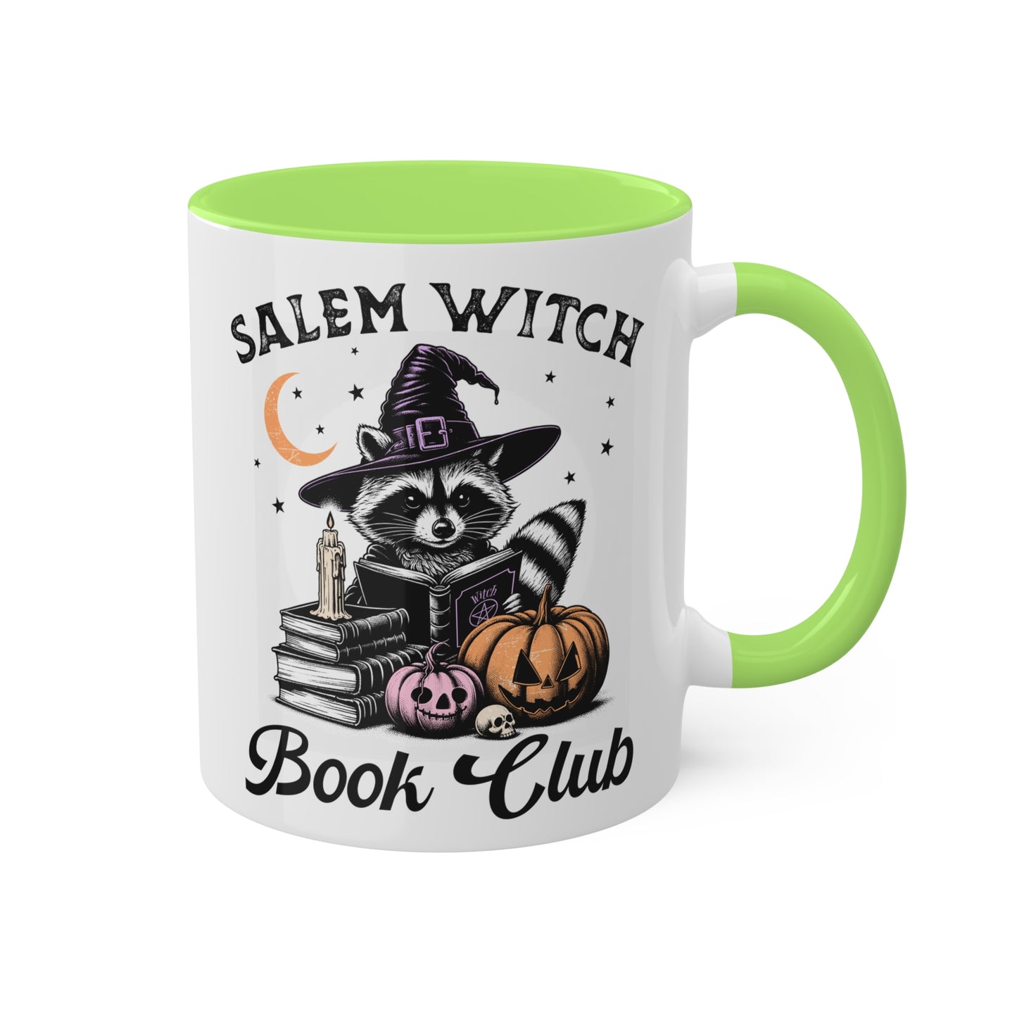 Salem Witch Book Club With Cute Raccoon - 11oz Colorful Halloween Mug