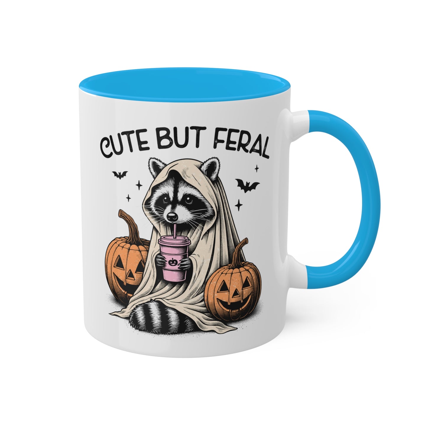 Cute But Feral With Adorable Raccoon - 11oz Colorful Halloween Mug