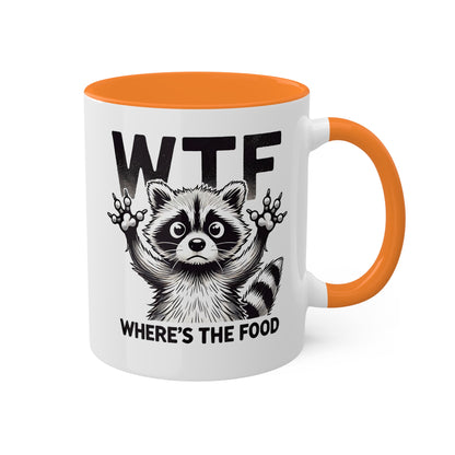 "WTF Where's The Food" Coffee Mug With Cute Raccoon, 11 oz