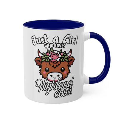 Solo una chica que ama las vacas de las Tierras Altas - Taza colorida de 11 oz