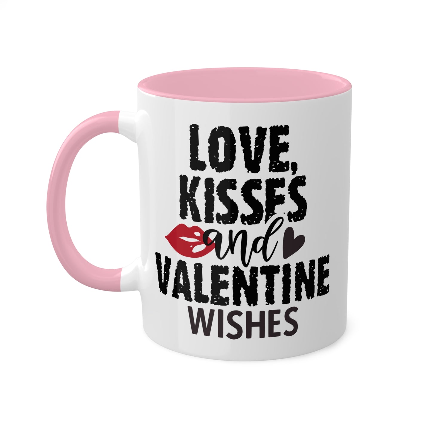 Amor, besos y deseos de San Valentín: taza de regalo colorida de 11 oz