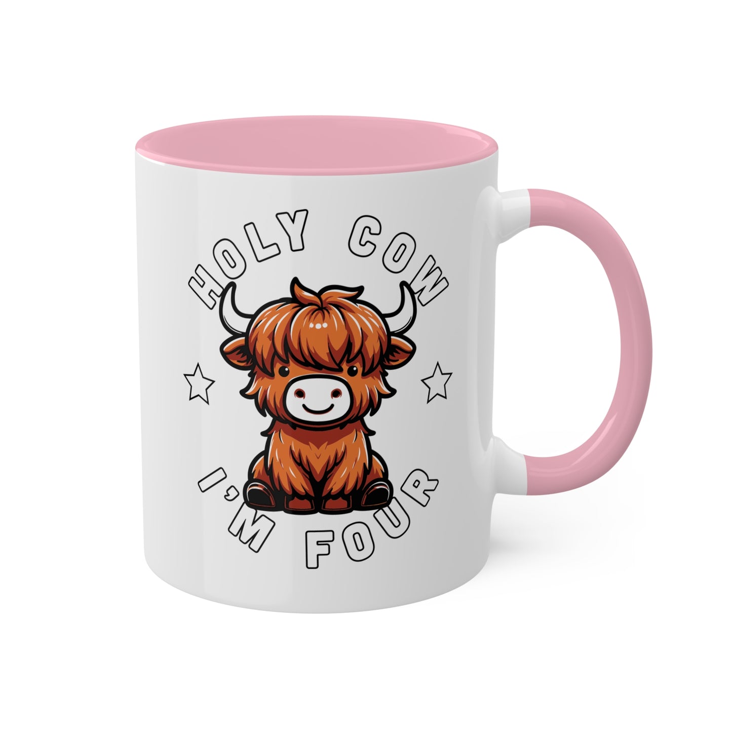 Holy Cow I'm Four - Cute Highland Cow - 11oz Colorful Mug