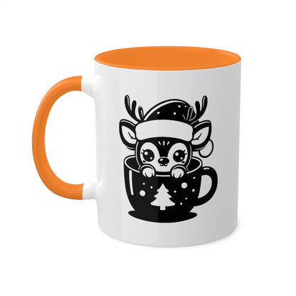 Lindo reno de dibujos animados navideños - Taza de regalo navideña de 11 oz