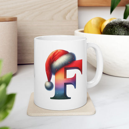 "F" Christmas Alphabet Letter - Holiday Gift Mug (11oz, 15oz)