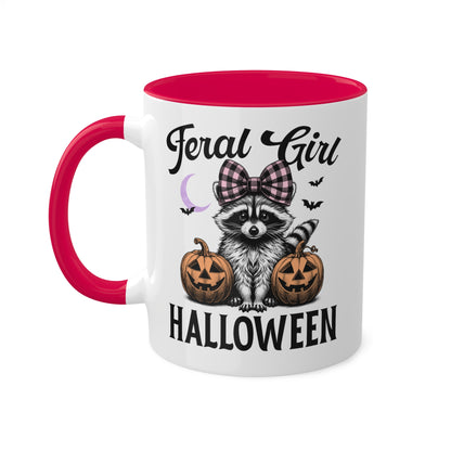 Feral Girl Halloween With Cute Raccoon - 11oz Colorful Halloween Mug