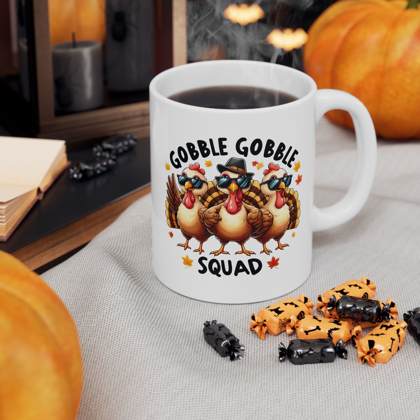 Taza de café Gobble Gobble Squad con motivo del Día de Acción de Gracias (11 oz, 15 oz)