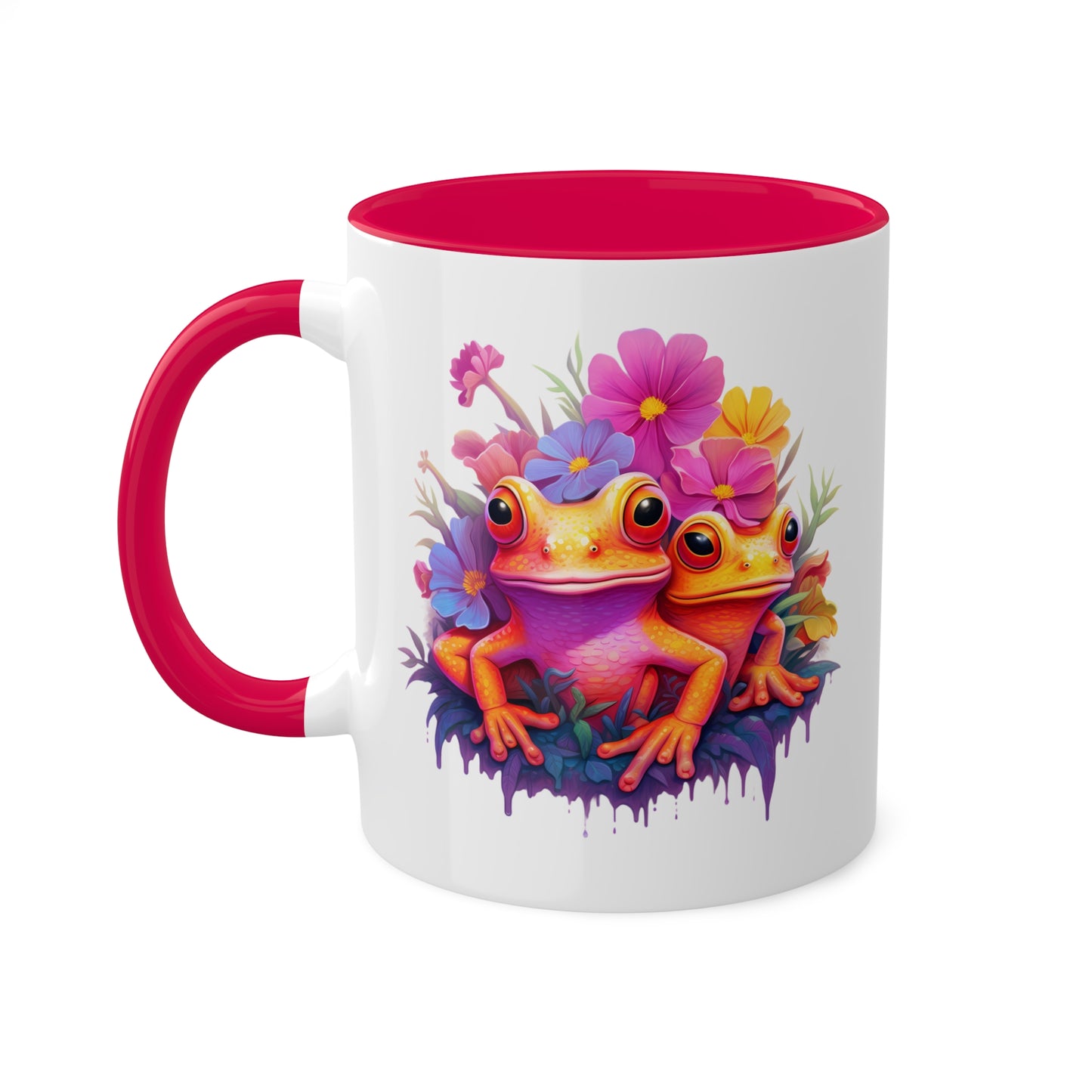 Two Cute Orange Frogs With Flowers - 11 oz Colorful Coffee Mug