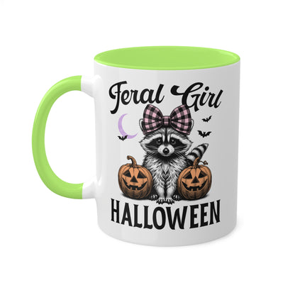 Feral Girl Halloween With Cute Raccoon - 11oz Colorful Halloween Mug