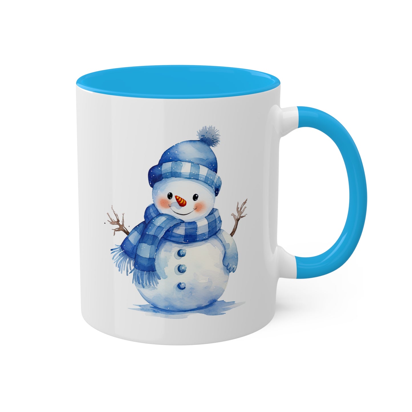 Lindo muñeco de nieve navideño azul - Taza de regalo navideña de 11 oz