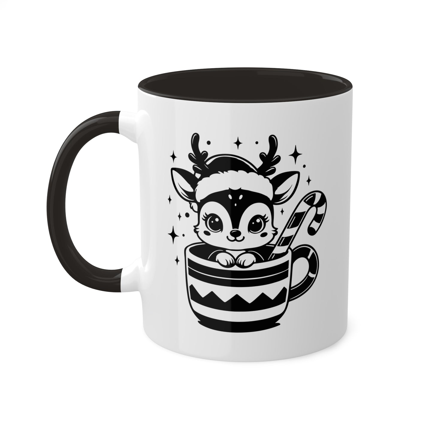 Lindo reno navideño de dibujos animados - Taza de regalo colorida de 11 oz