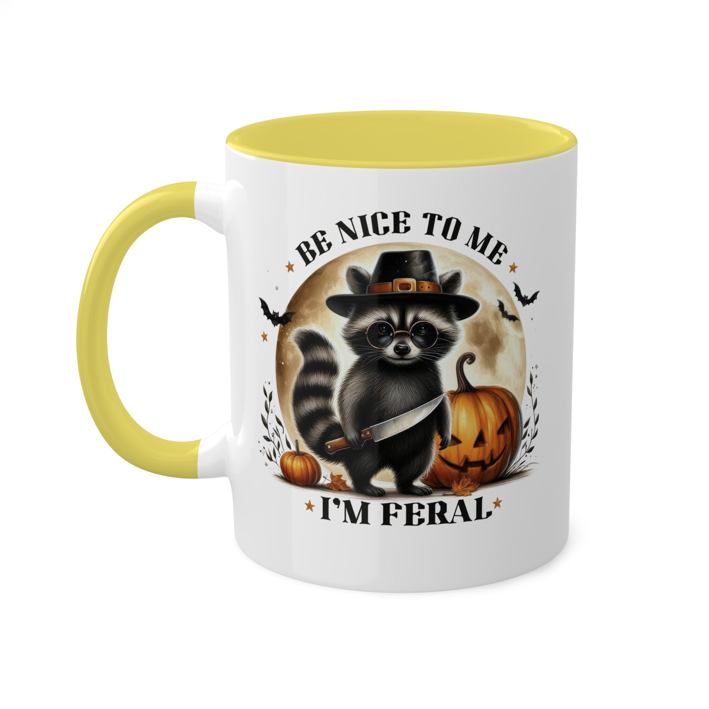 Be Nice To Me, I'm Feral - Cute Raccoon - 11oz Colorful Halloween Mug