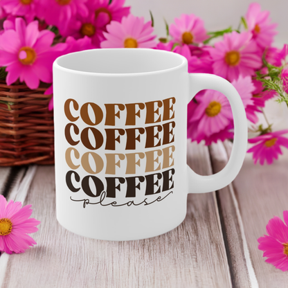 "Coffee Please" Retro Style Coffee Mug, 11 oz